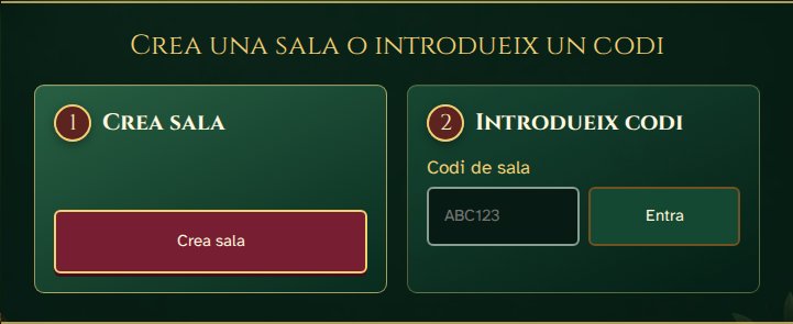 Joc al navegador: crear una sala o introduir un codi d’invitació.