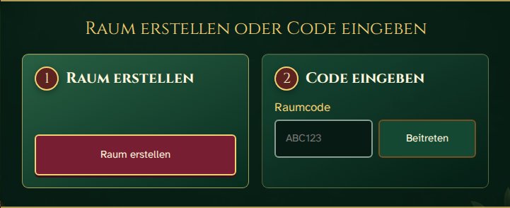 Browserspiel: einen Raum erstellen oder einen Einladungscode eingeben.