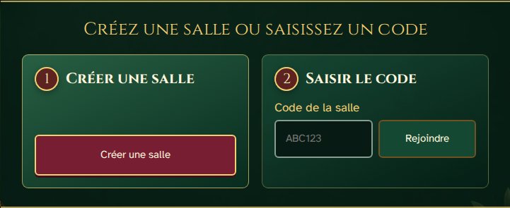 Jeu dans le navigateur : créer une salle ou saisir un code d’invitation.