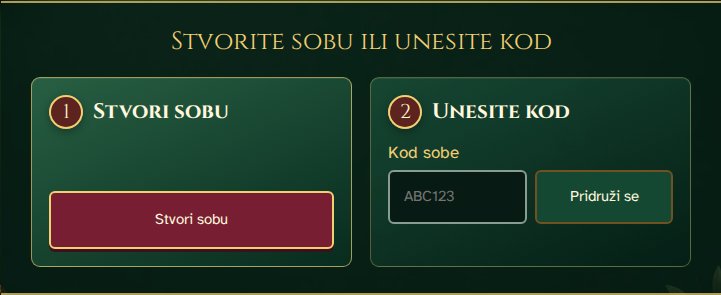Igra u pregledniku: stvaranje sobe ili unos koda poziva.