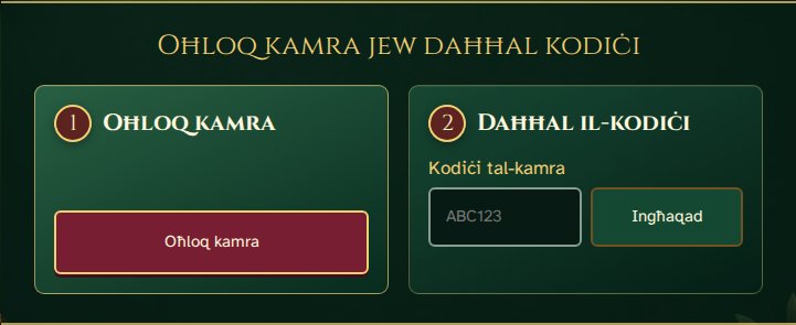 Logħba fil-browser: oħloq kamra jew daħħal kodiċi ta’ stedina.